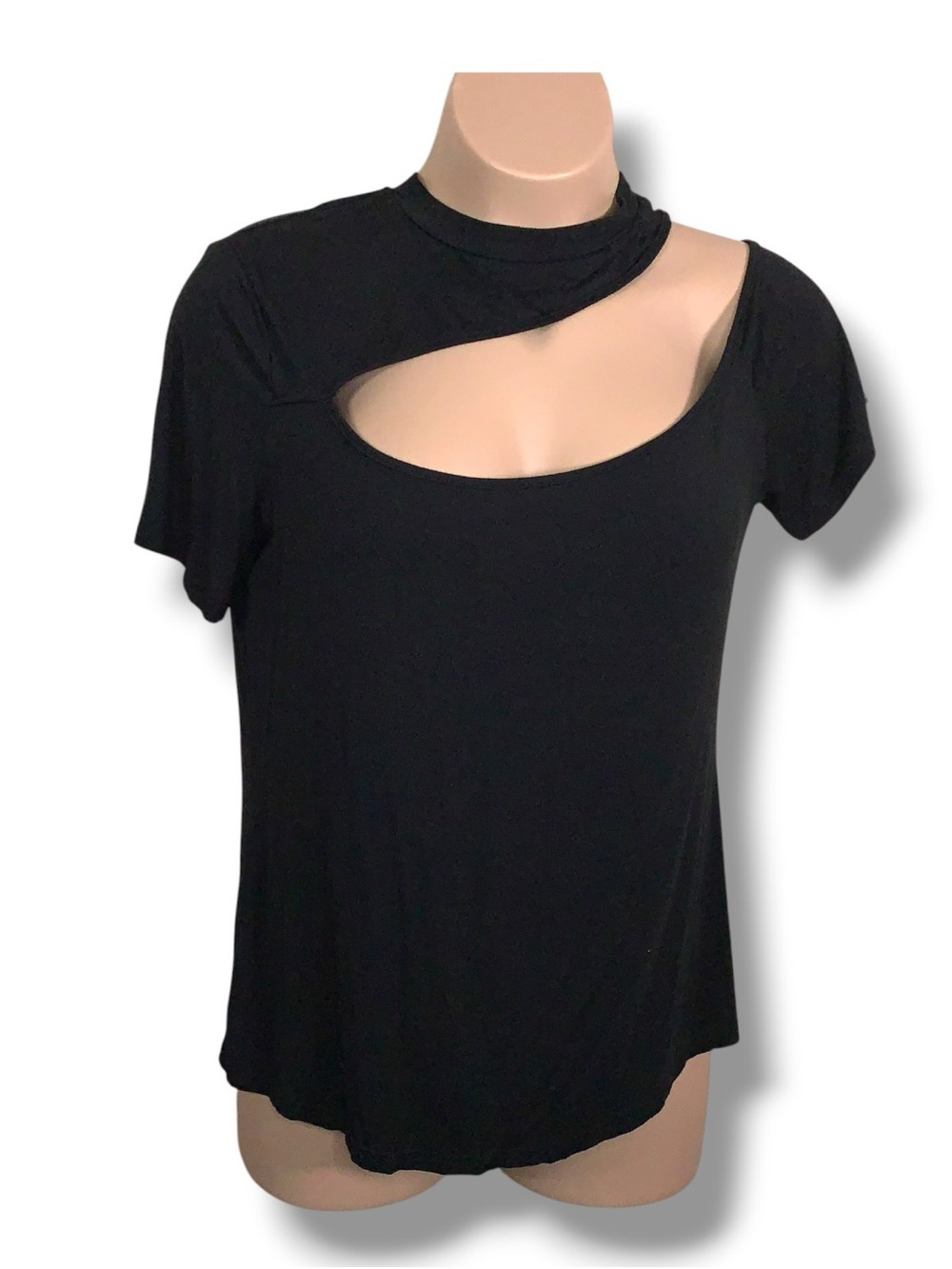 4XL Shein Curve Black Short Sleeve Top Cutout Accent Mock Neck Stretch